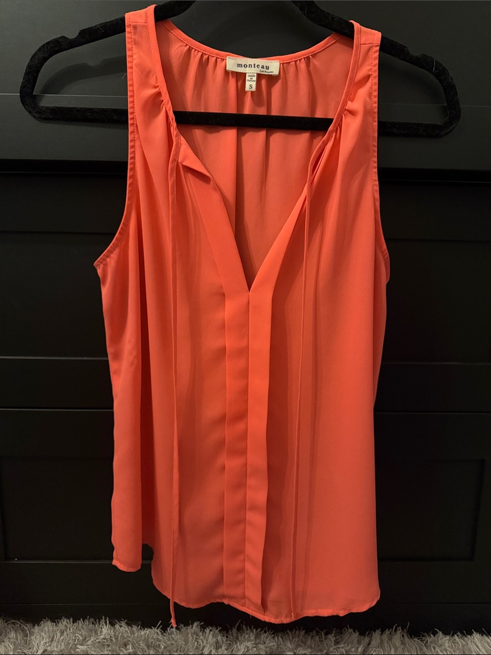 Monteau Coral-Orange Sleeveless V-Neck Pleated Camisole